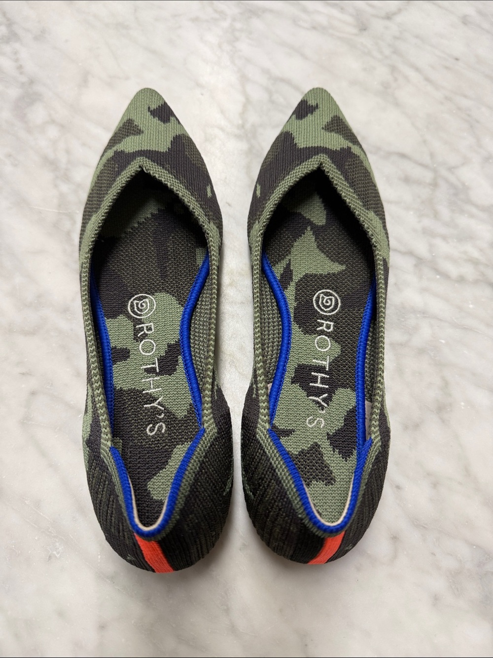 Rothy's Olive Camo Pointed Toe Flats Size 7.5 with Original Box